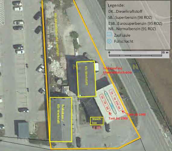 Lage der Betriebsanlagen auf dem Altstandort (Luftbild 2012)
